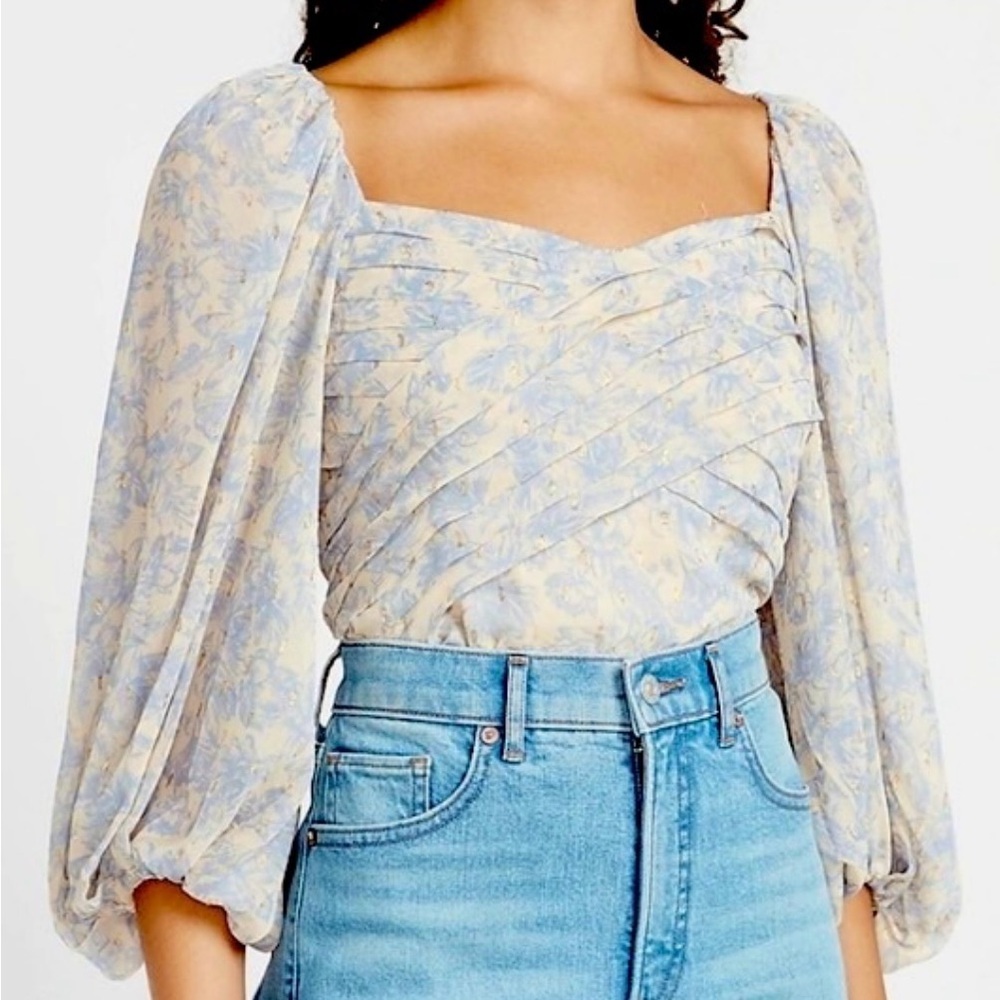 Express Blue and Cream Floral Blouse